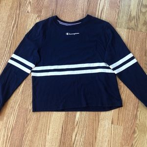 Champion Long sleeve T-shirt Size Medium  Navy Blue white stripes